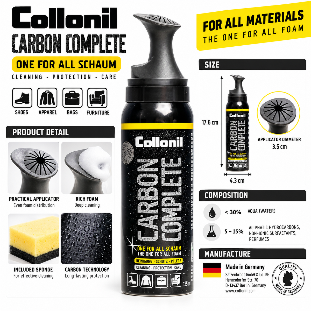 Collonil Carbon Cleaning 125ml Shoe Treatment, Polish & Cleaner