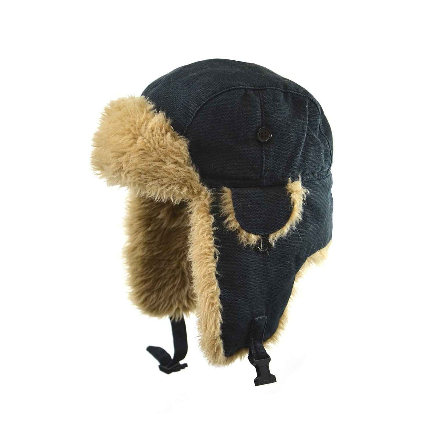 Crown Cap 1-46743 Cotton Duck Canvas Aviator Black Hat