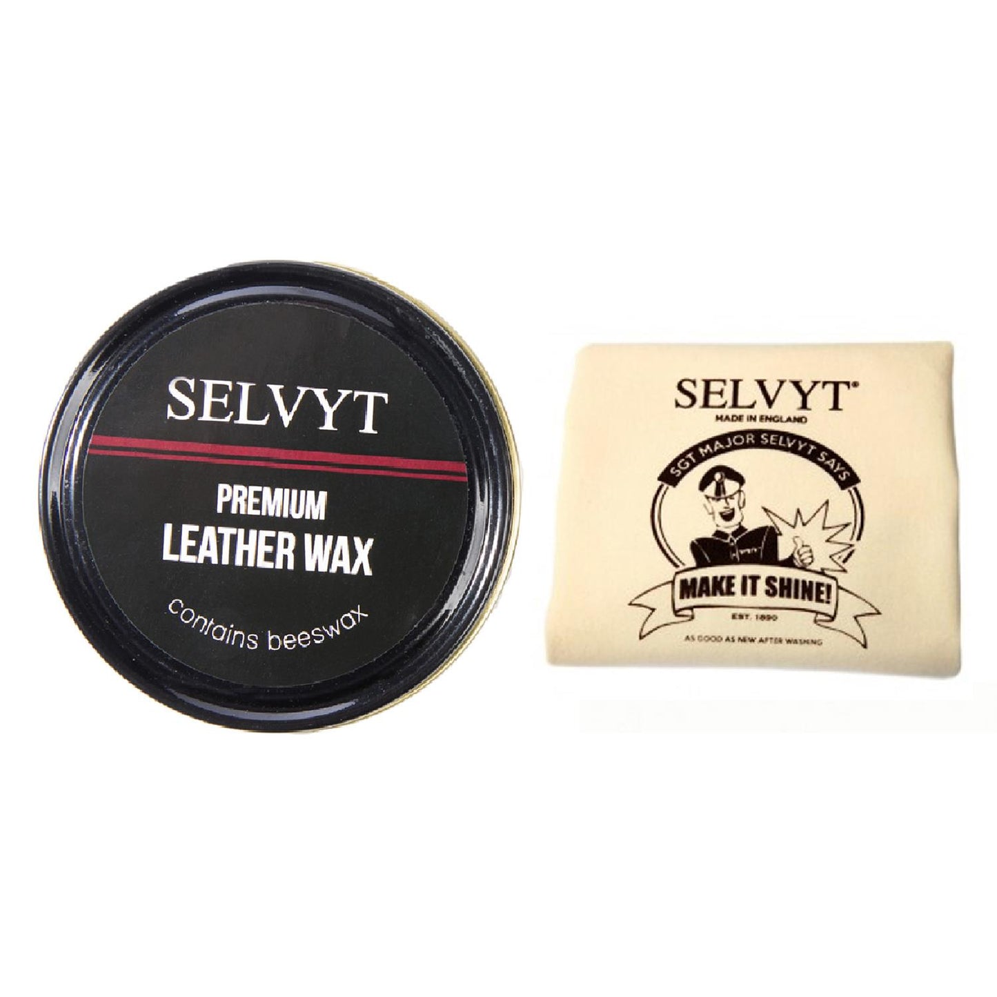 Selvyt Sgt. Major SR B Cloth 35x35cm and Leather Wax