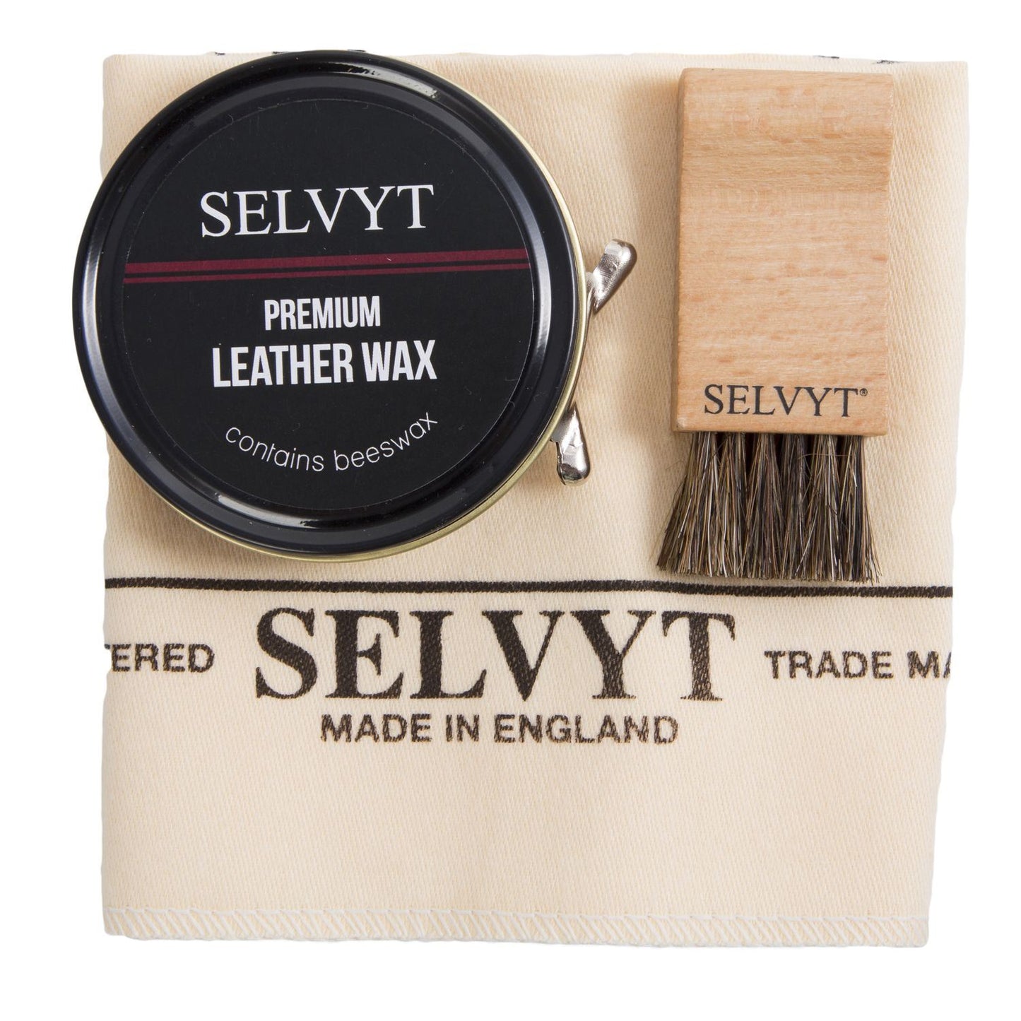Selvyt Cloth, with Beeswax and Jar Brush Set