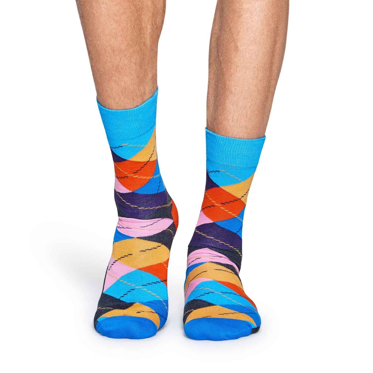 Happy Socks ARY01-6005 Colourful Argyle Crew Socks Unisex Cotton Patterned Socks
