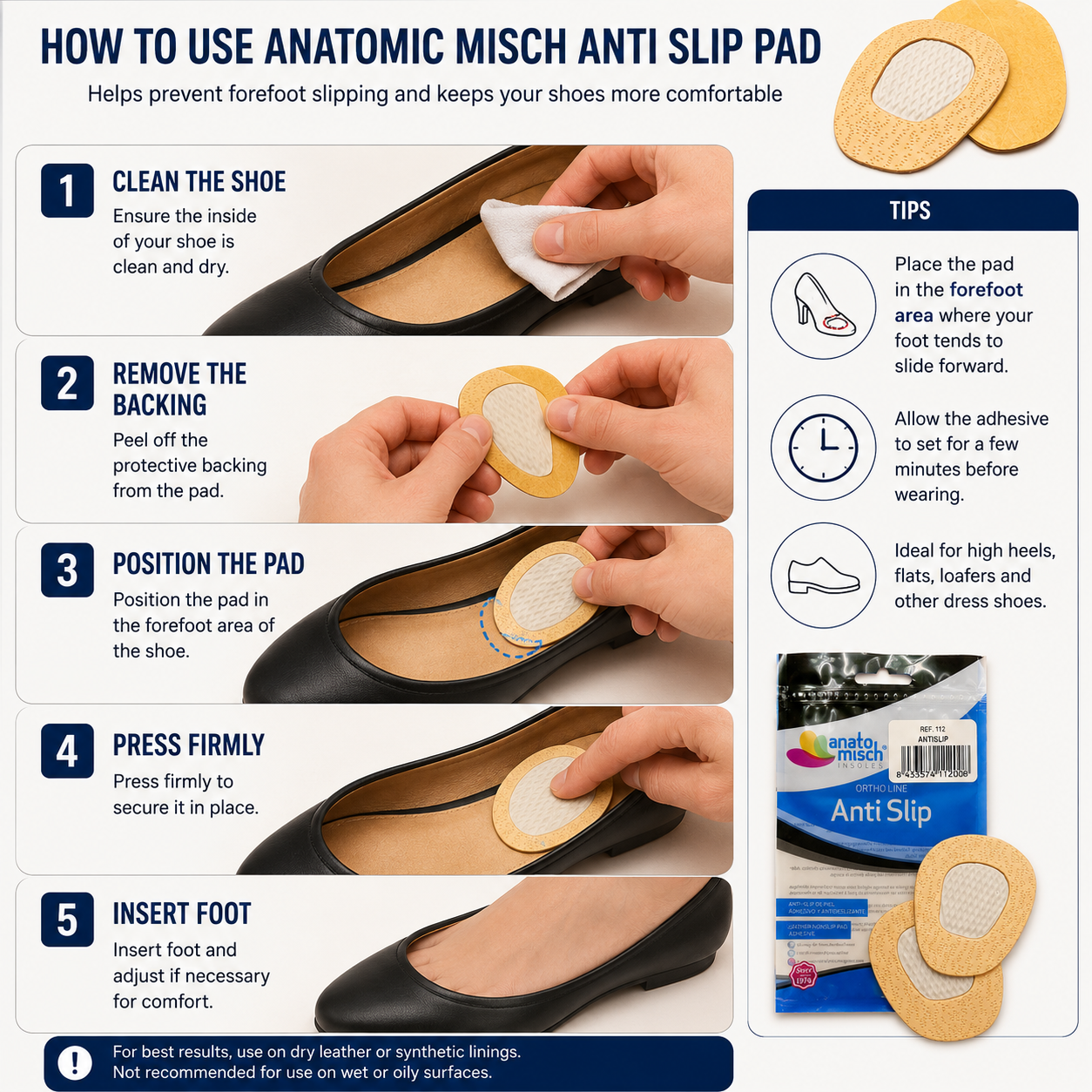 Anatomisch Anti Slip Met Pad (112) One Size Comfort Insole Insert