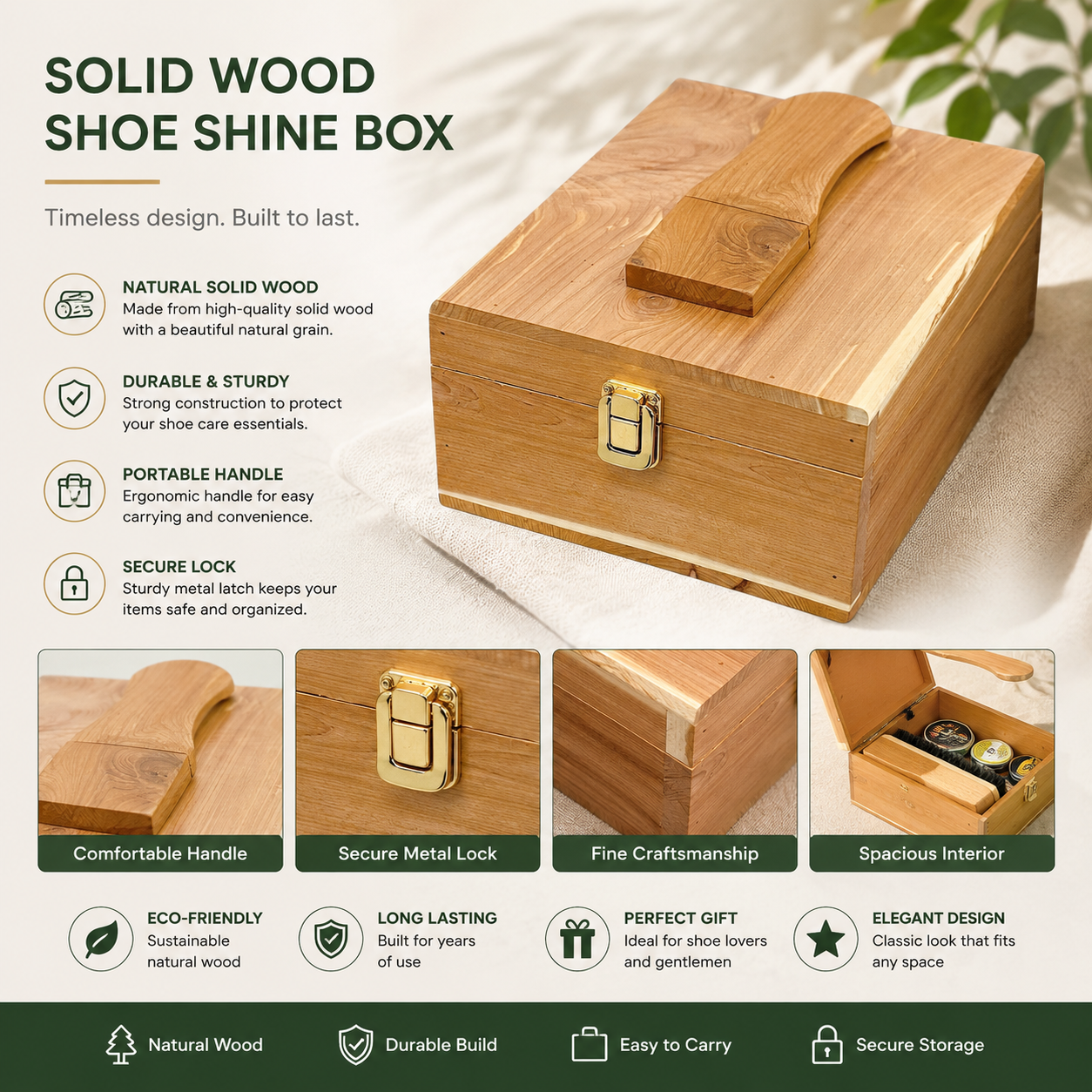 Cedarwood Valet Box with Feet and Shoe Rest