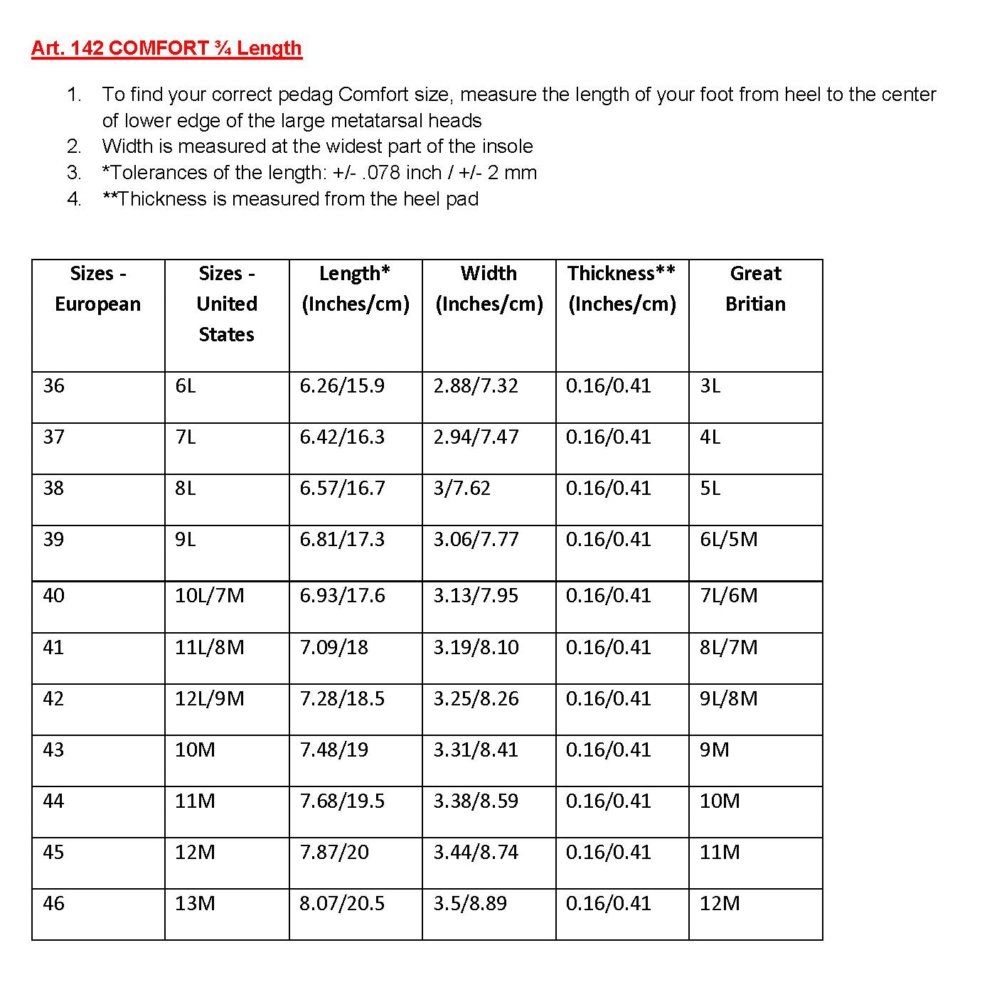 Pedag Comfort 3/4 Leather Insole - Everyday Elegance for Your Shoes