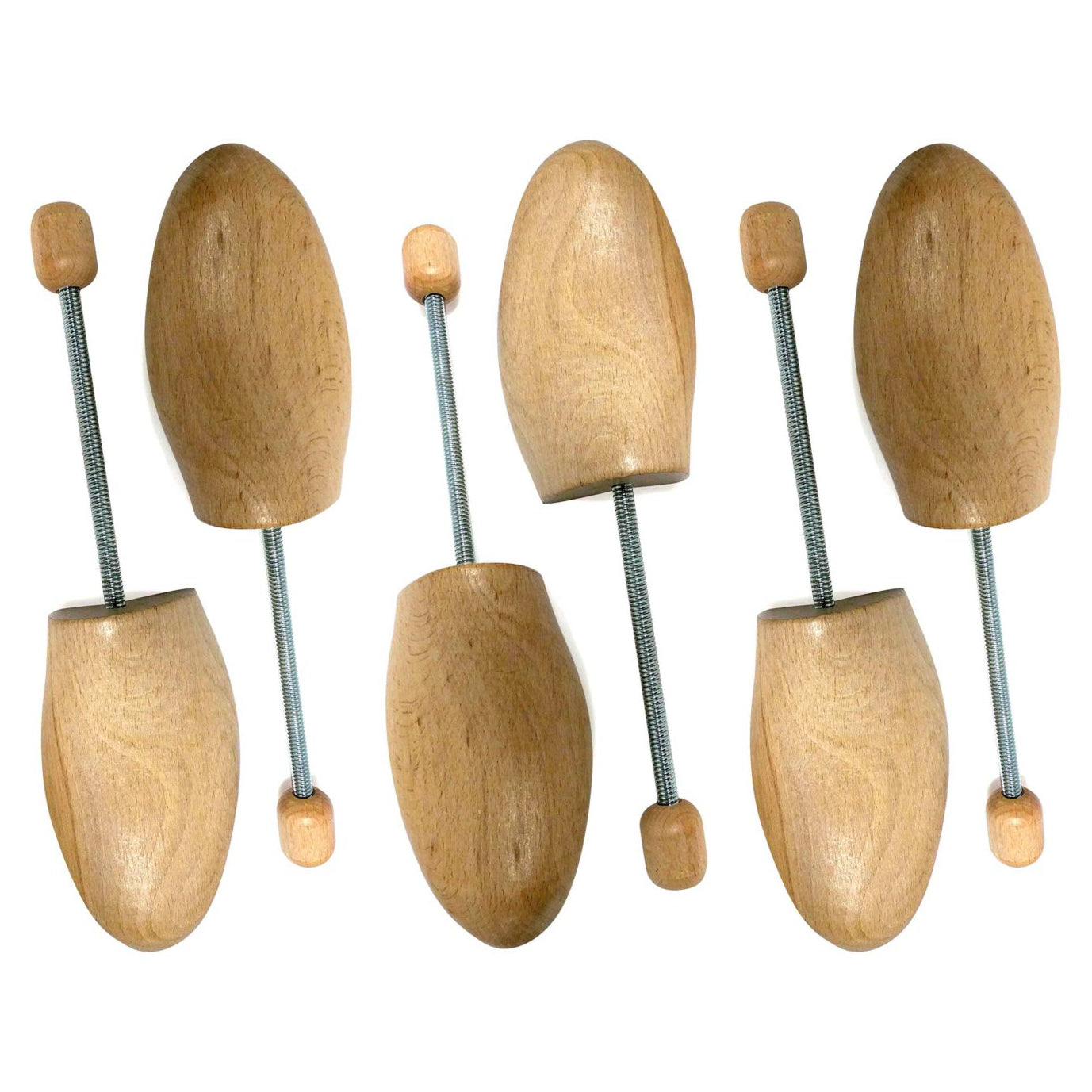 3 Pairs Wooden Shoe Trees with Spiral Spring