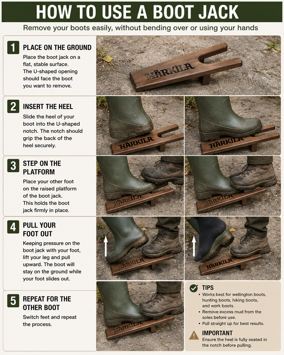 Harkila Boot Jack Dark Brown Sturdy Hardwood Boot Remover