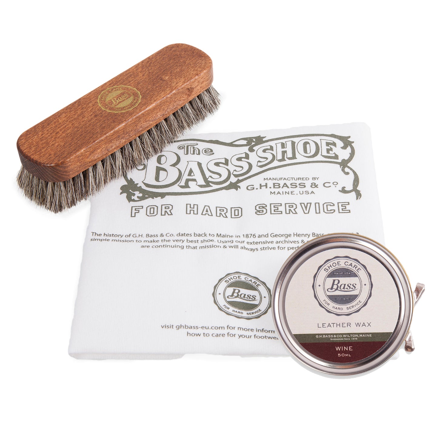 G.H. Bass Leather Wax Polish 50ml, Polishing Cloth & Buffing Brush Set