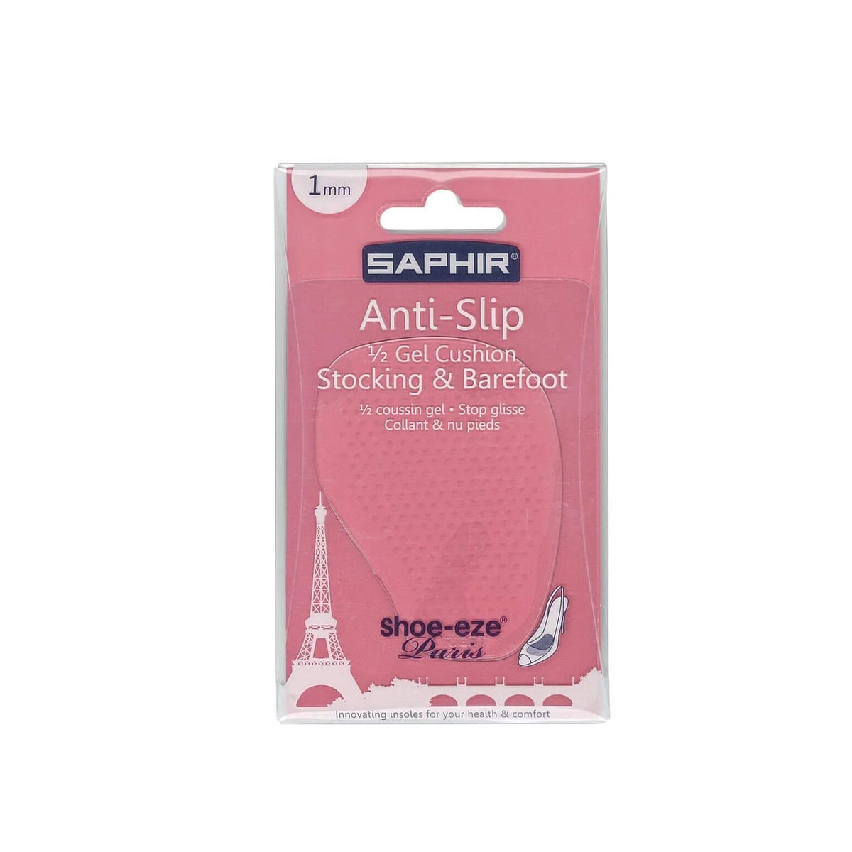 Saphir Anti Slip Gel Cushion 1mm Half Insole Foot Comfort