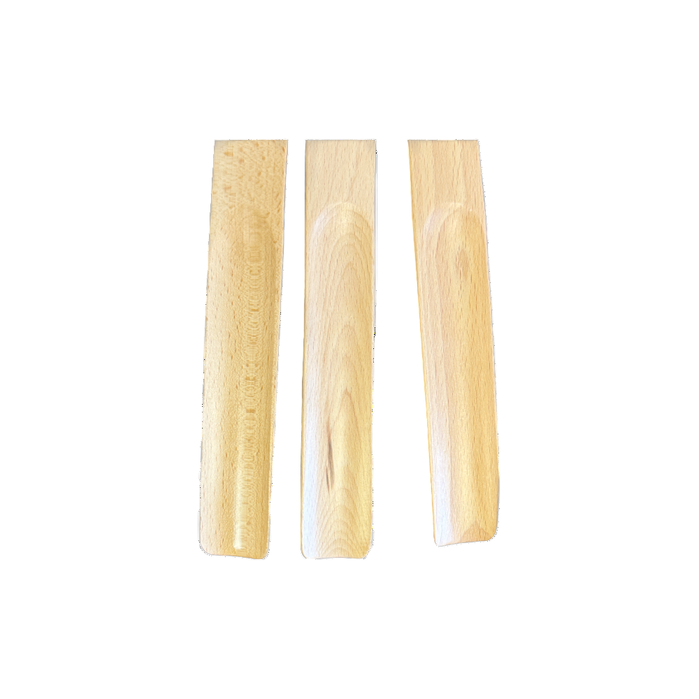 Three wooden sticks of different lengths on a white background