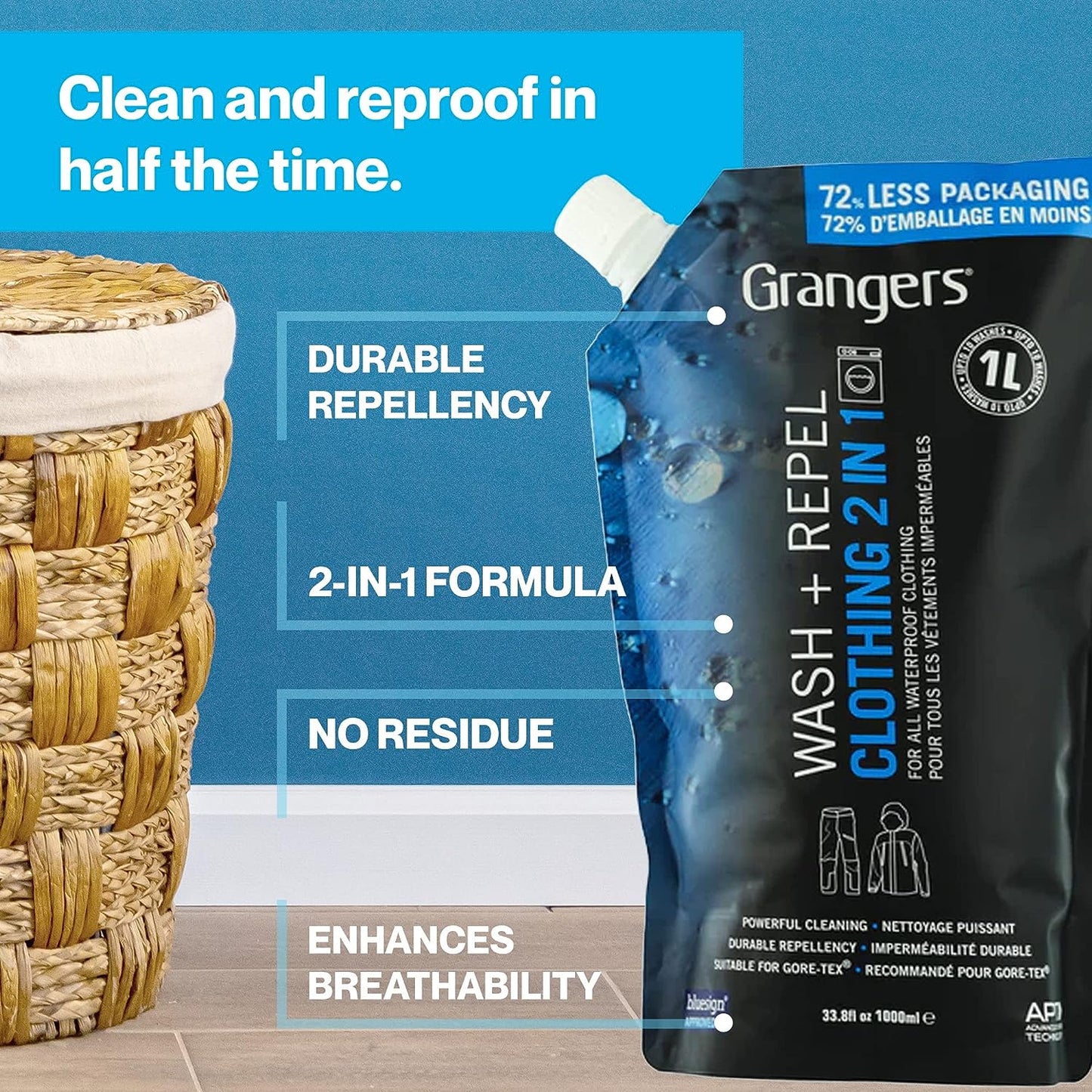 Grangers Wash + Repel Clothing 2in1 1L Refill Clothing Proofer