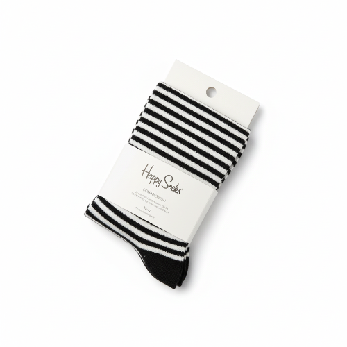 Happy Socks Stripes Black & White Compressed Crew Socks