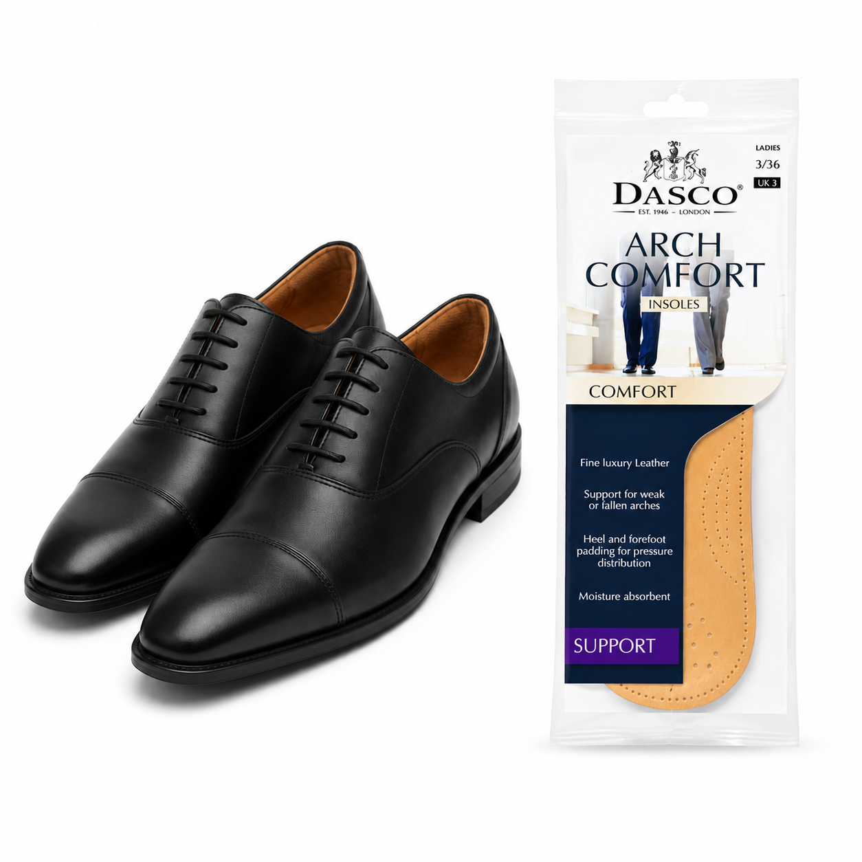 Dasco Arch Comfort Insoles Mens Leather Support Cushion Pads