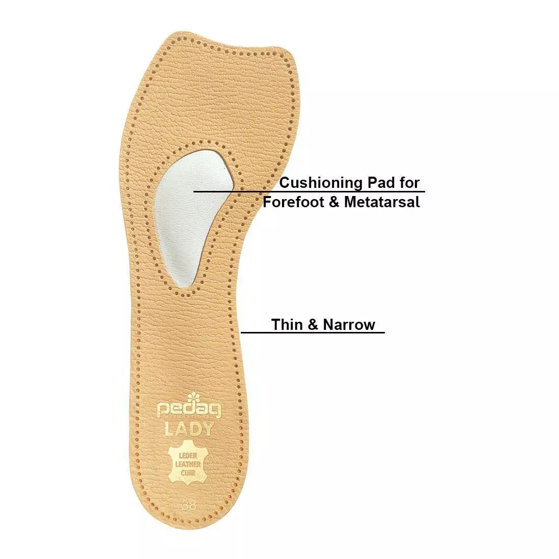 Pedag Lady, Leather Insole for High Heels with Met Pad
