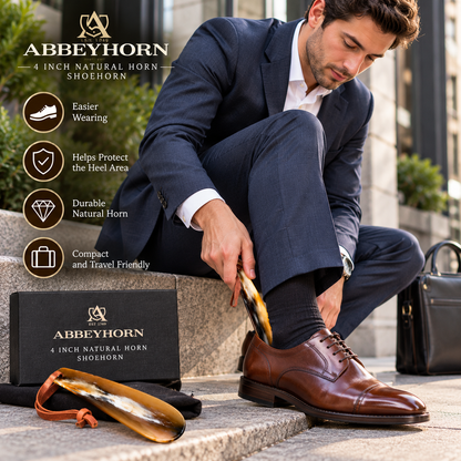 Abbeyhorn Shoehorn with Leather Thong 4" Travel Natural Eco-Friendly Shoehorn