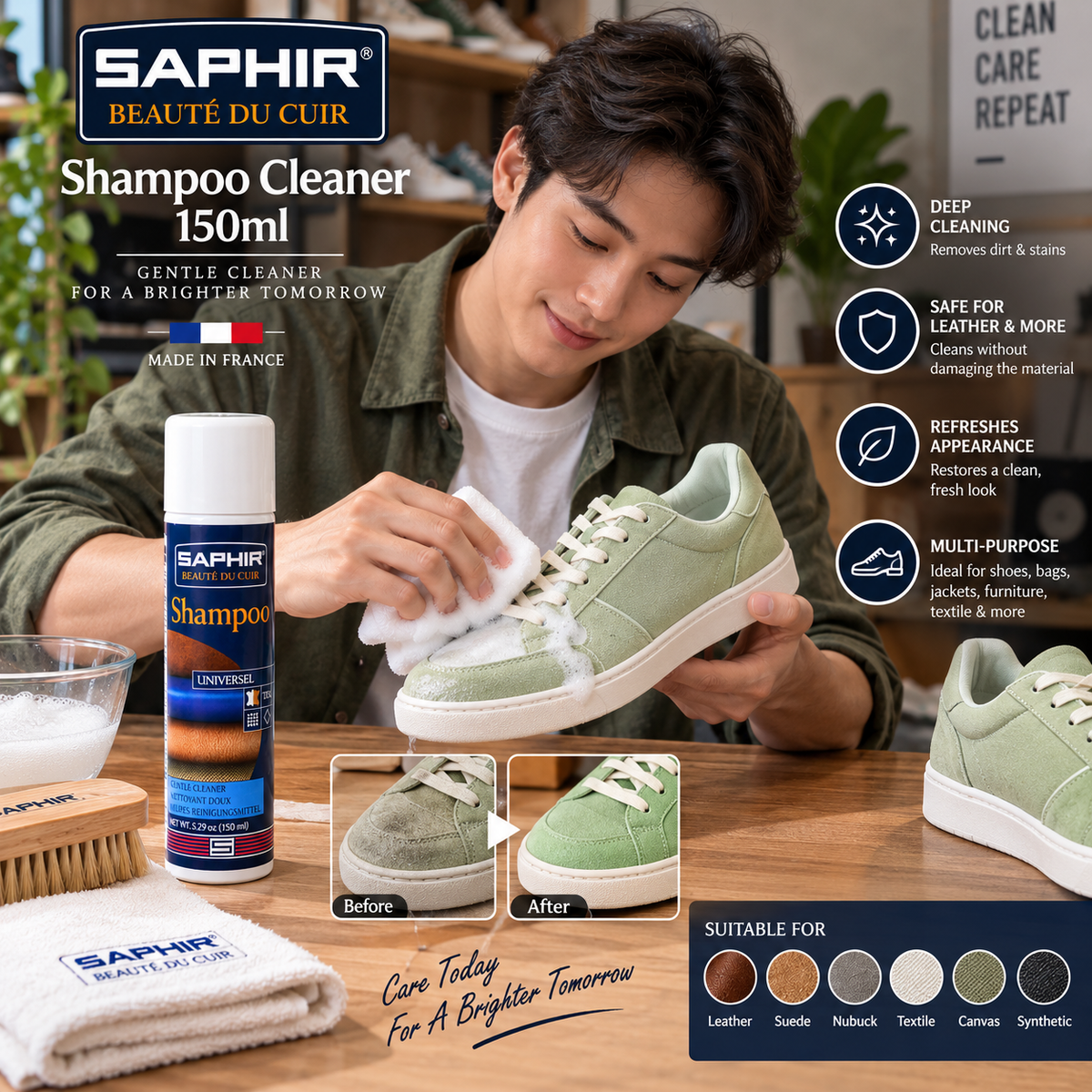 Saphir Shampoo Cleaner 150ml - Premium Care for Your Footwear