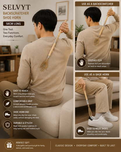 Selvyt Backscratcher Shoe Horn 58cm Long - Wooden Handle