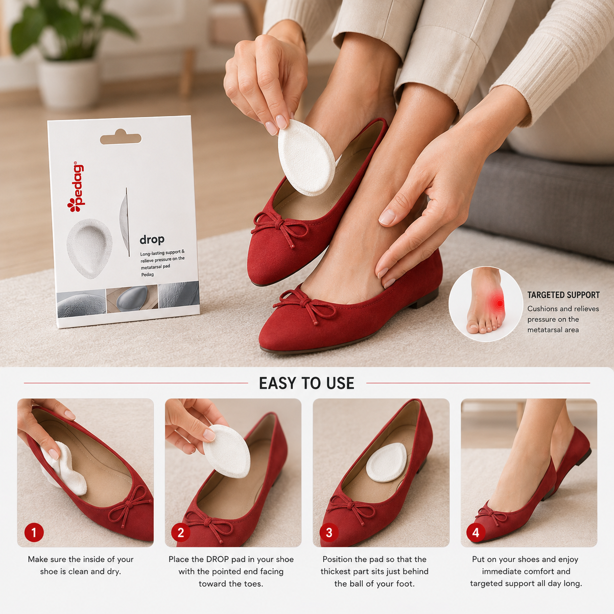 Metatarsal Pad Pedag Drop - Leather Support for Splayfoot in Shoes and Boots
