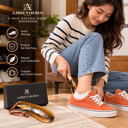 Abbeyhorn Shoehorn with Leather Thong 4" Travel Natural Eco-Friendly Shoehorn