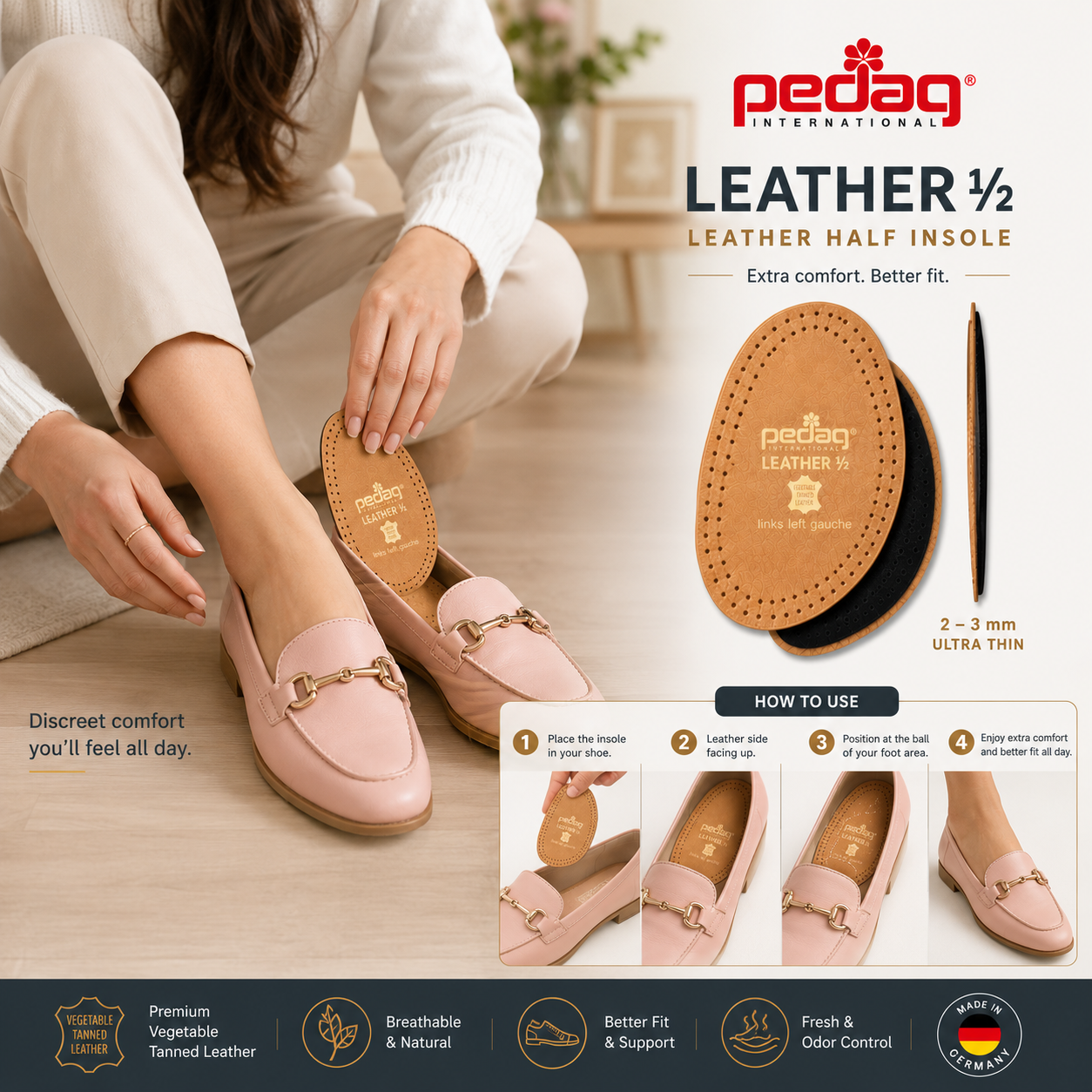 Pedag Leather Half Insoles Forefoot Cushioning Pad
