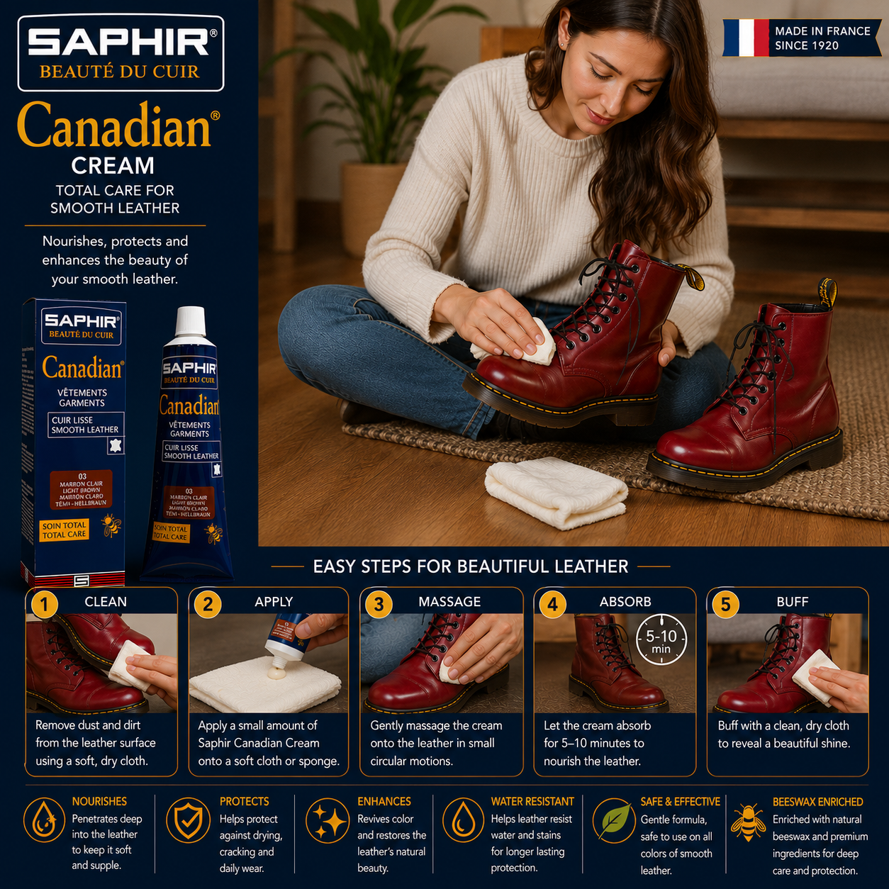 Saphir Canadian Cream - Premium Leather Care from Beaute du Cuir
