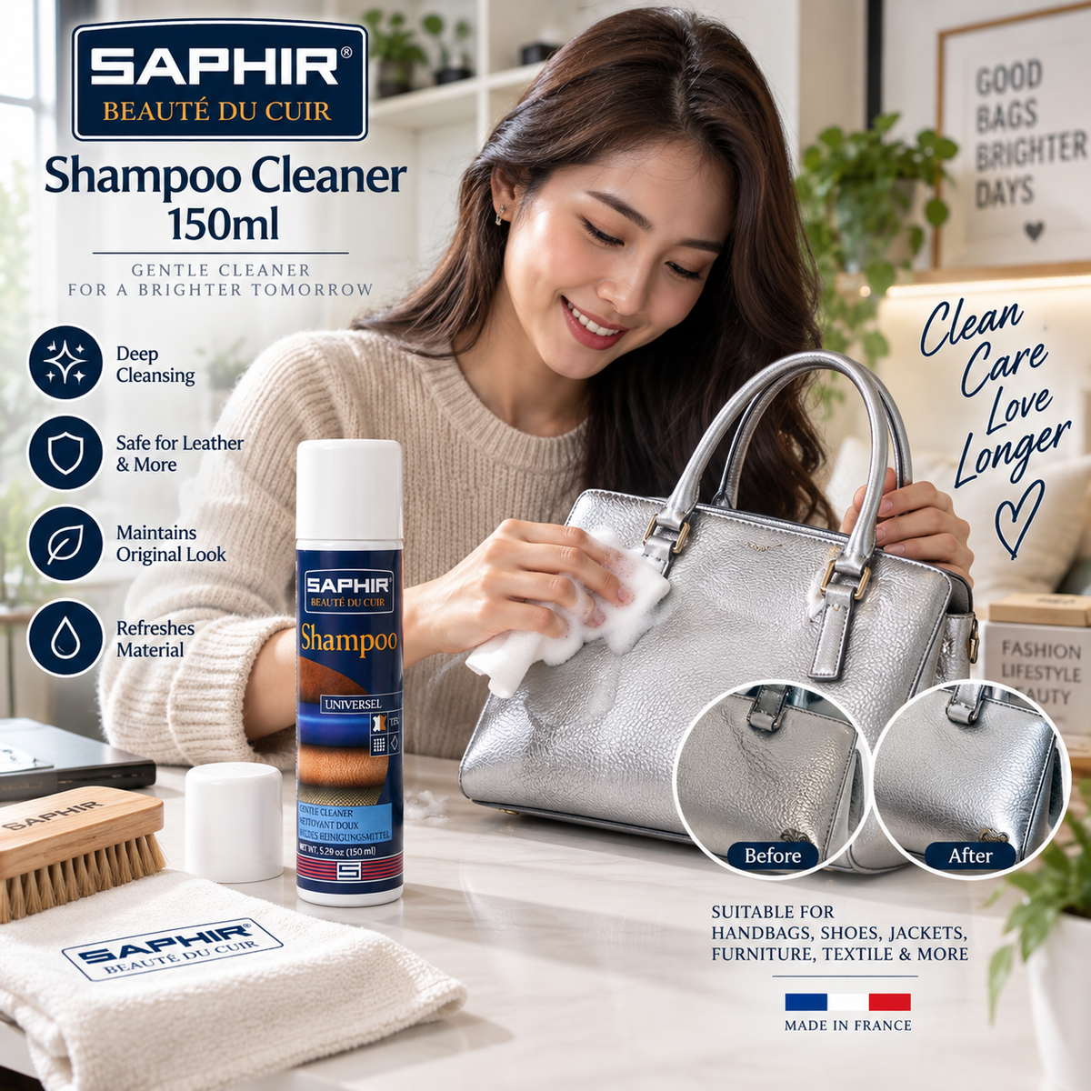 Saphir Shampoo Cleaner 150ml - Premium Care for Your Footwear
