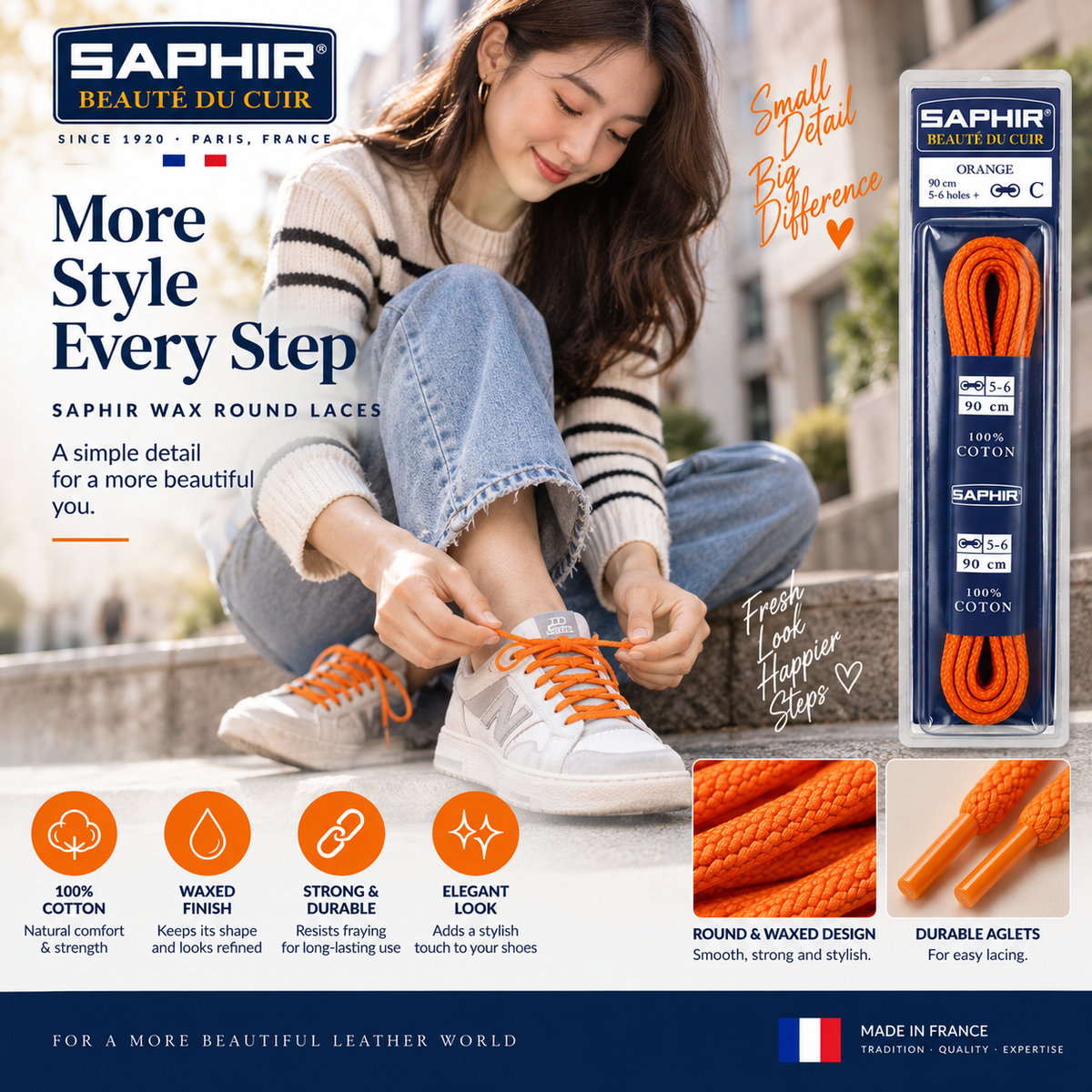 Saphir Wax Round Laces 90cm - Beaute du Cuir 2463