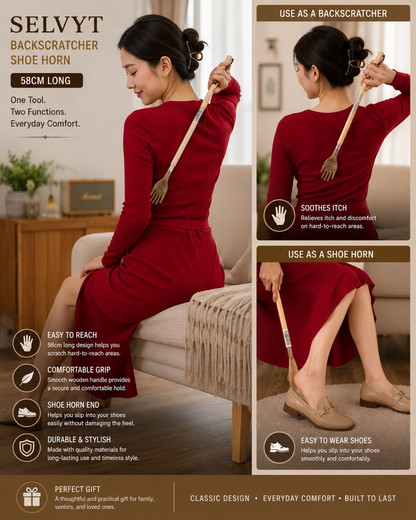 Selvyt Backscratcher Shoe Horn 58cm Long - Wooden Handle