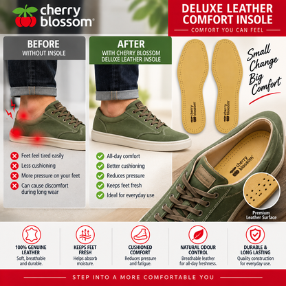 Cherry Blossom Deluxe Leather Comfort Insoles Mens 1 Pair All-Day Comfort