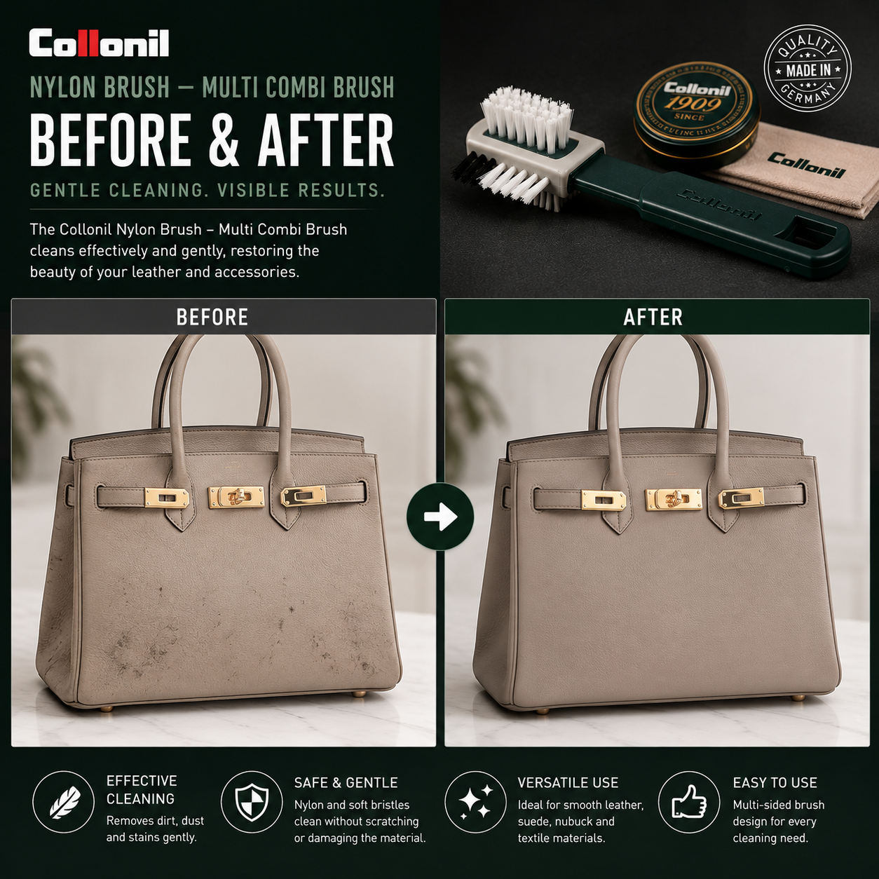 Collonil Nylon Brush - Multi Combi Brush for Leather & Sneaker Care with Perlon Bristles
