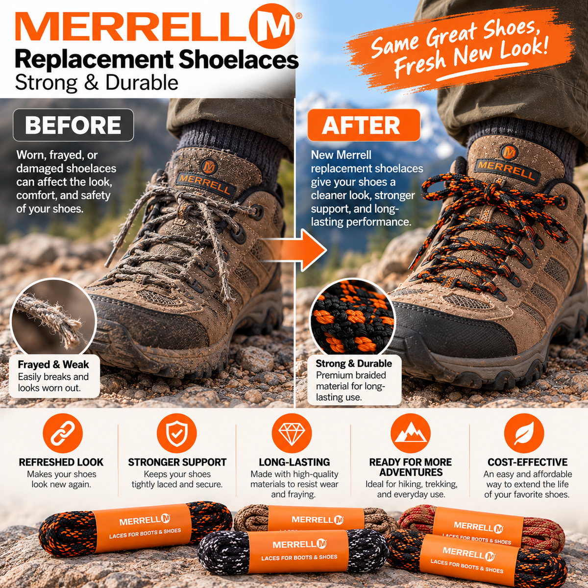 Merrell Replacement Shoelaces | Strong & Durable