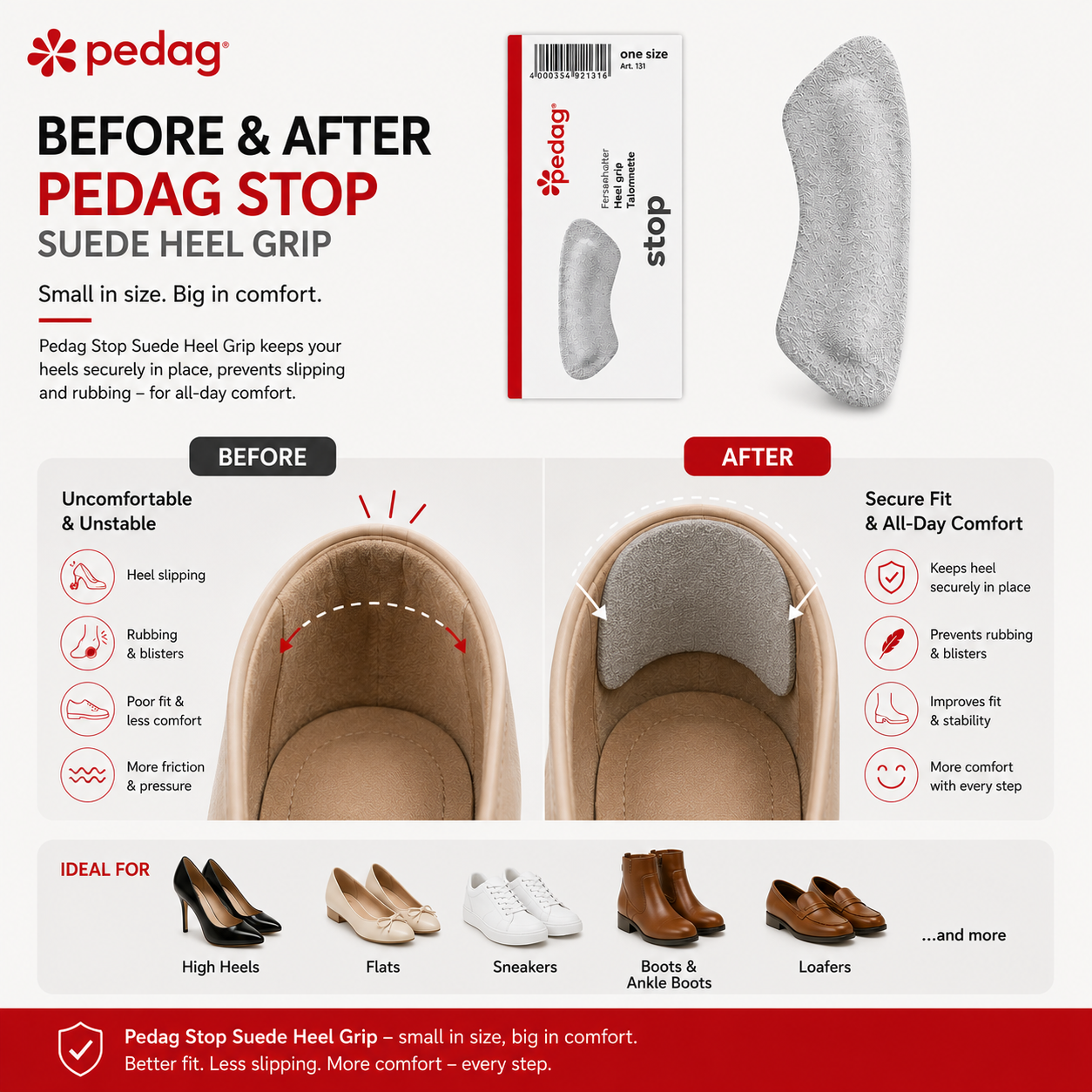 Pedag Stop Suede Heel Grip Pads Prevent Heel Slips
