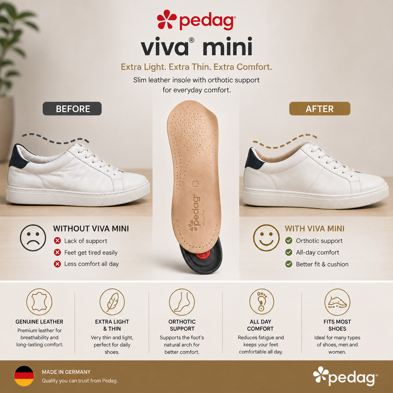 Pedag Mini 3/4 Footbed for Enhanced Comfort and Support