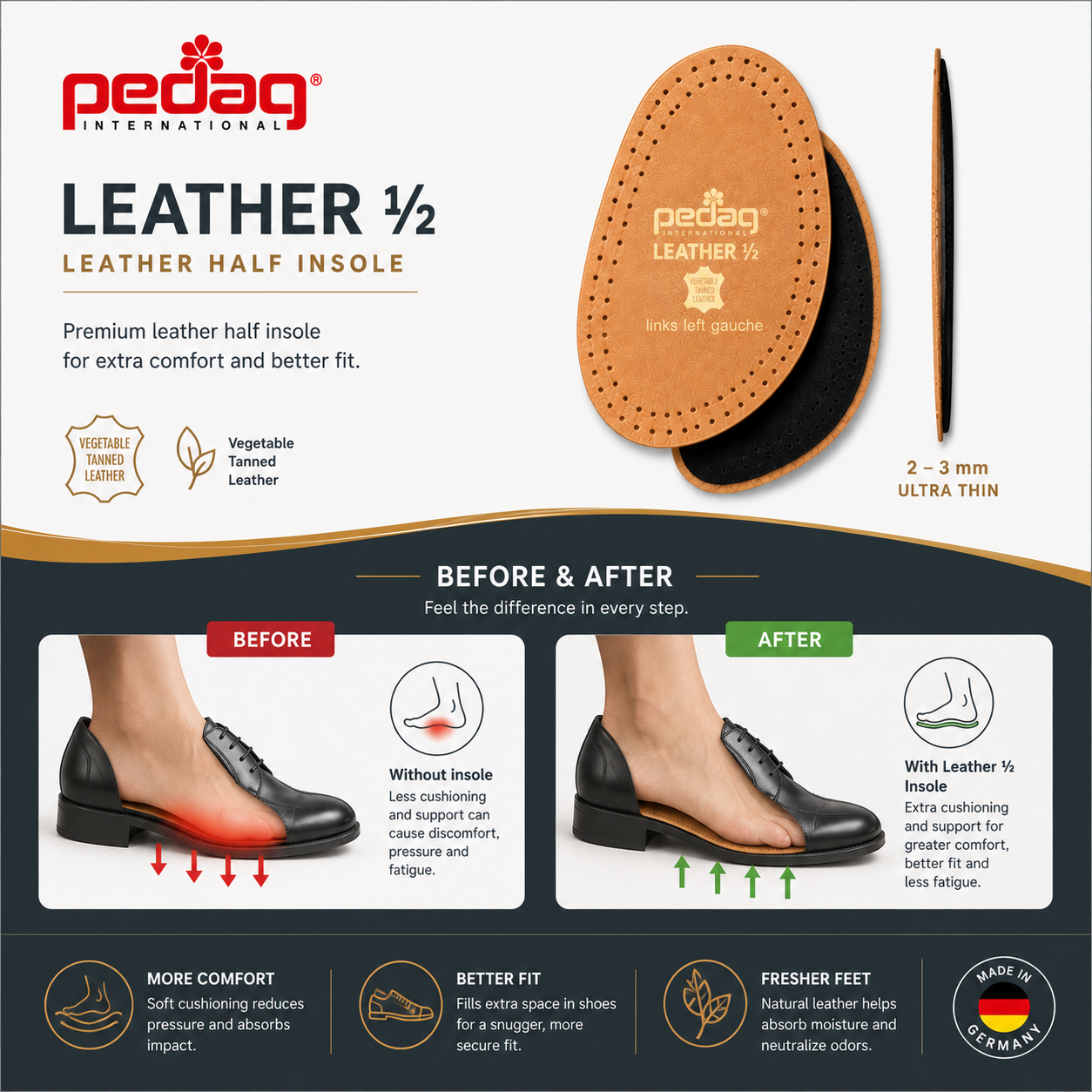Pedag Leather Half Insoles Forefoot Cushioning Pad