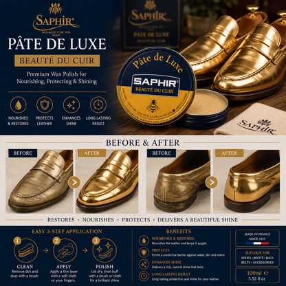Saphir Wax Polish Pâte de Luxe 100 ml | High-Shine for Smooth Leather