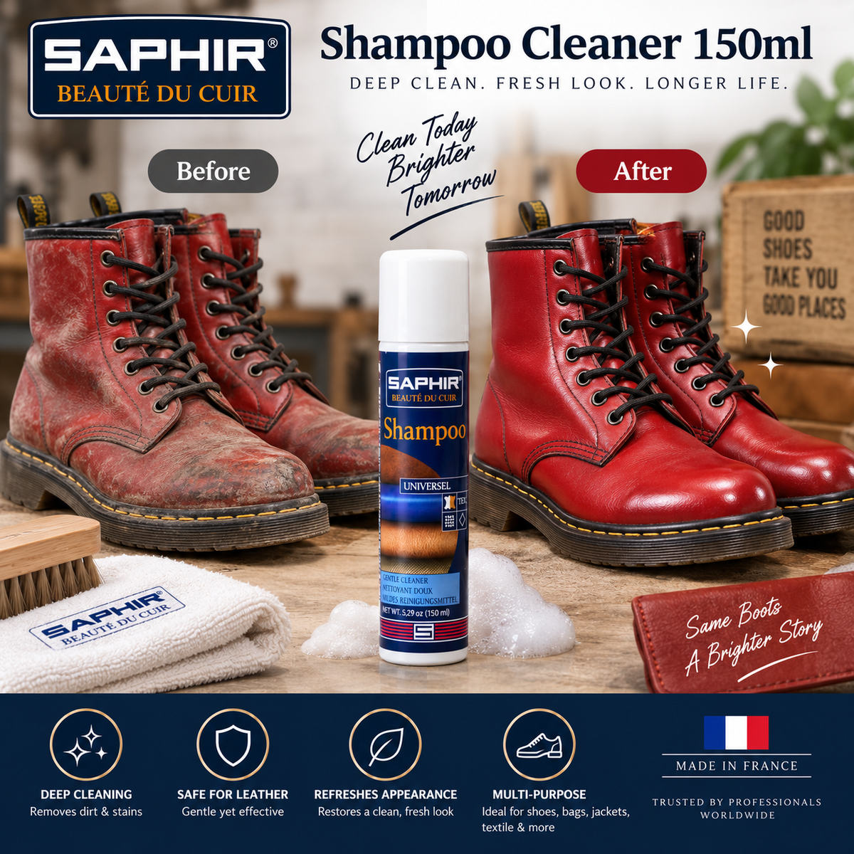 Saphir Shampoo Cleaner 150ml - Premium Care for Your Footwear