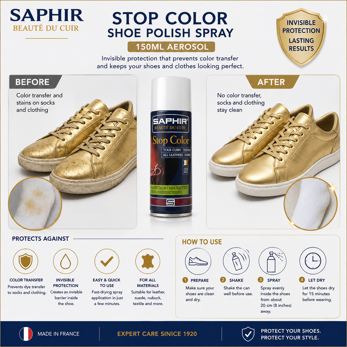 Saphir Shoe Polish Spray Beaute du Cuir Stop Color 150ml
