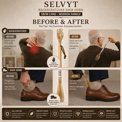 Selvyt Backscratcher Shoe Horn 58cm Long - Wooden Handle