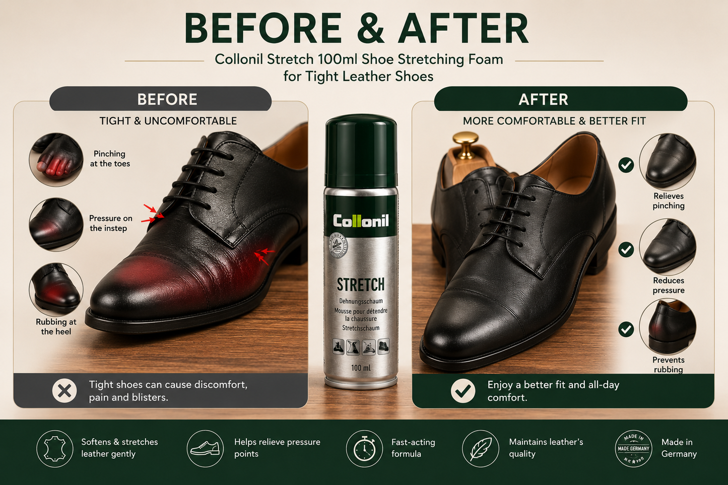 Collonil Stretch 100ml Shoe Stretching Foam for Tight Leather Shoes