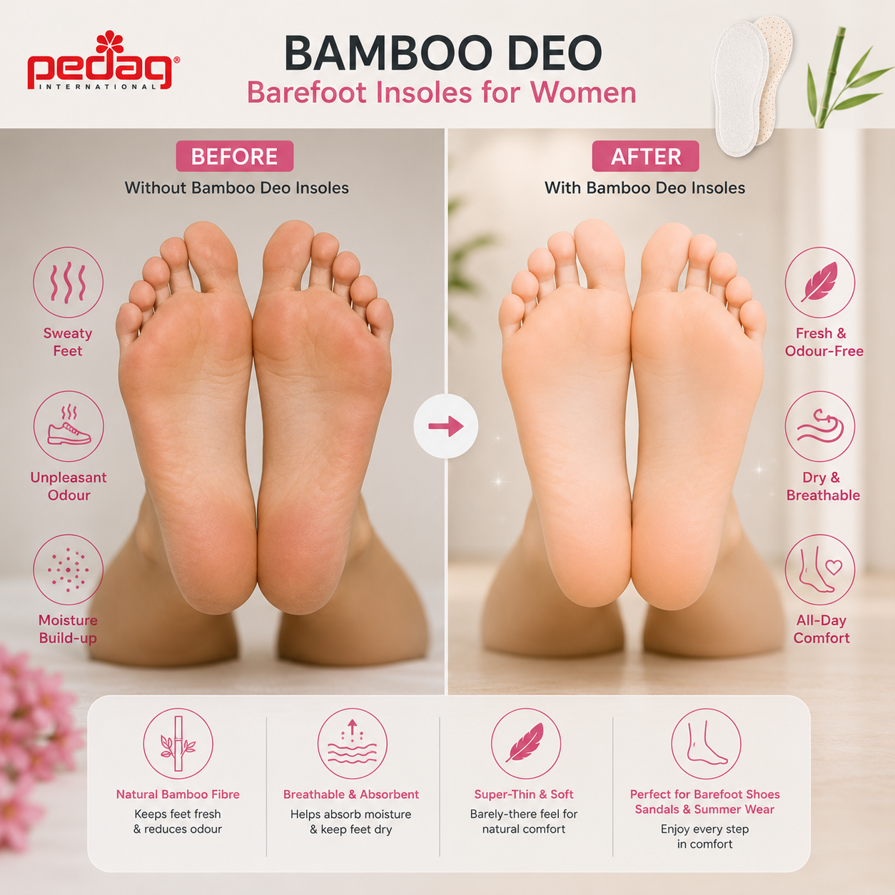 Pedag Bamboo Deo Barefoot Insoles for Women
