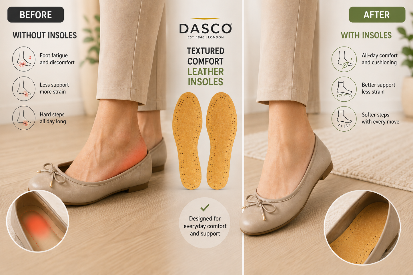 Dasco Leather Insoles - Textured Comfort for All-Day Support
