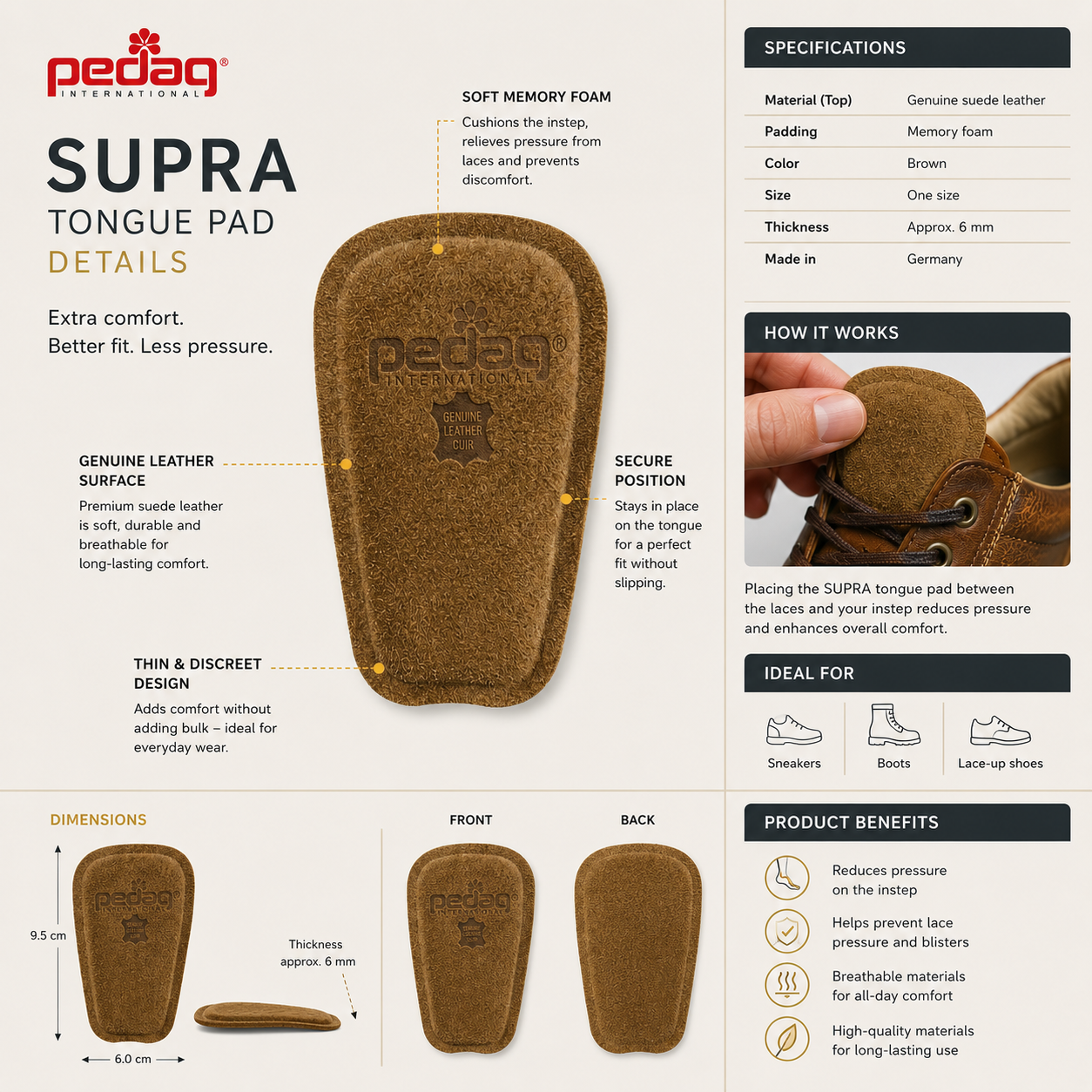 Pedag Tongue Pad for Enhanced Comfort and Foot Support