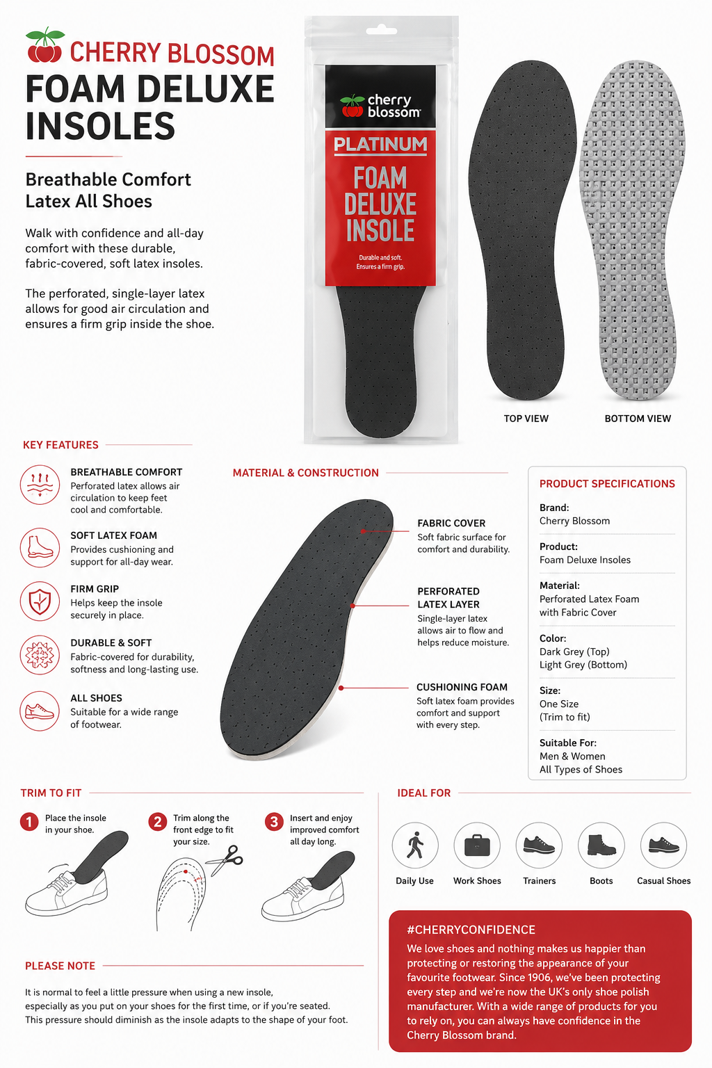 Cherry Blossom Foam Deluxe Insoles Ladies Breathable Comfort Lateks All Shoes