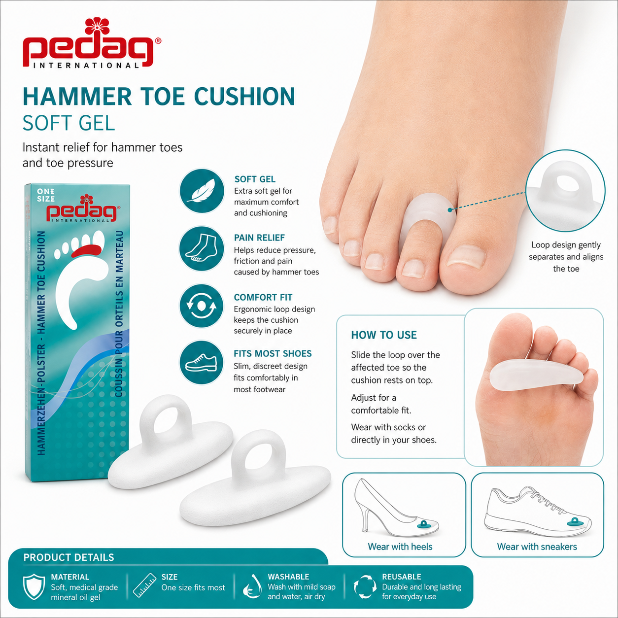 Pedag Hammer Toe Cushion Soft Gel Support