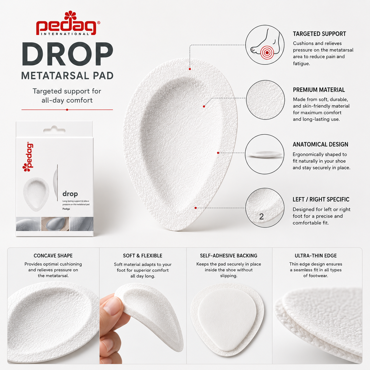 Metatarsal Pad Pedag Drop - Leather Support for Splayfoot in Shoes and Boots