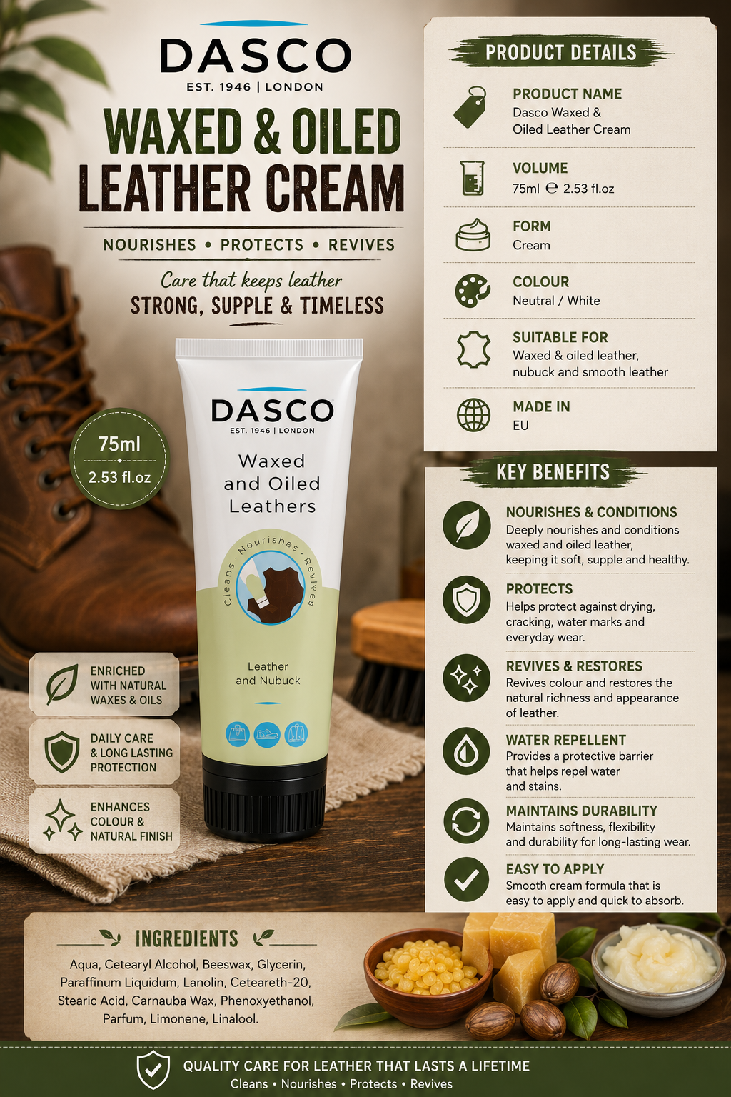 Dasco Waxed & Oiled Leather Cream 75ml