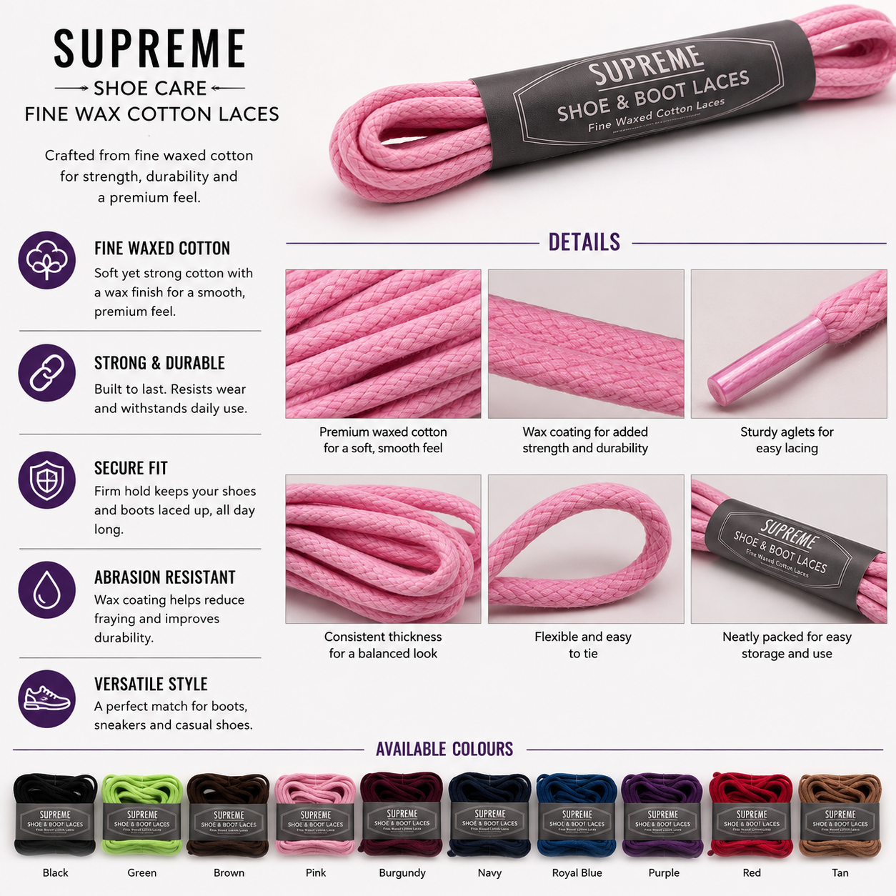 Supreme Shoe Care Fine Wax Cotton Laces