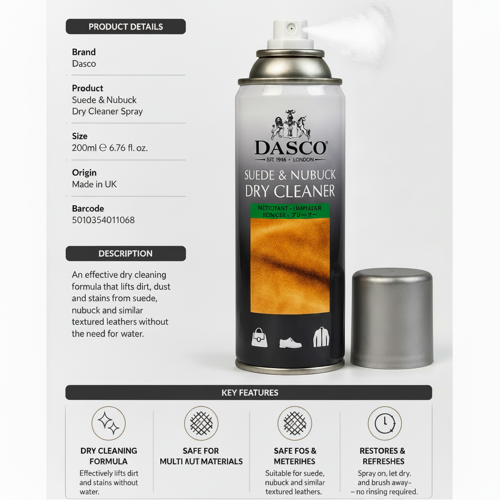Dasco Suede and Nubuck Dry Cleaner 200ml Spray Effective Shoe & Accessory Cleaner