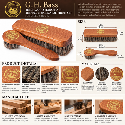 G.H. Bass Beechwood Horsehair Buffing & Applicator Brush Set