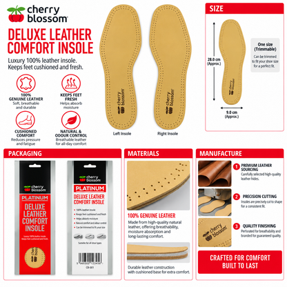 Cherry Blossom Deluxe Leather Comfort Insoles Mens 1 Pair All-Day Comfort