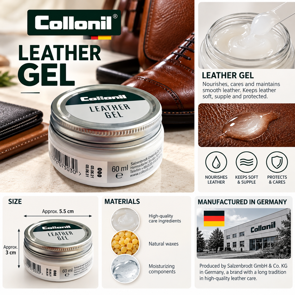 Collonil Leather Gel 60ml Classic Repels Dirt